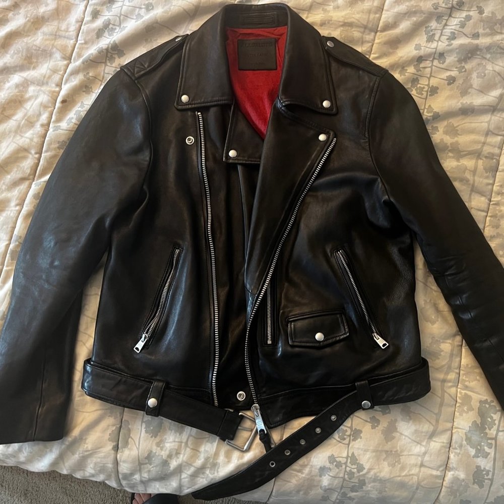 All Saints Leather Dren Biker Moto Motorcycle Jacket size XL